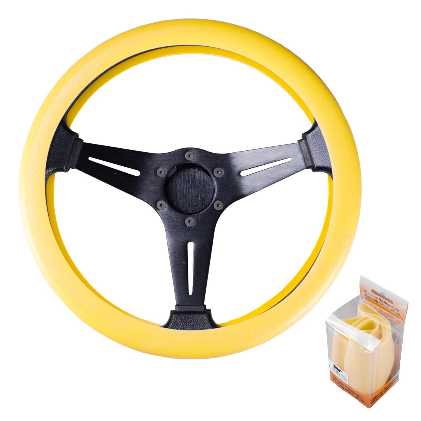 Cubre Volante Silicona Elástico Adaptable Colores Amarillo